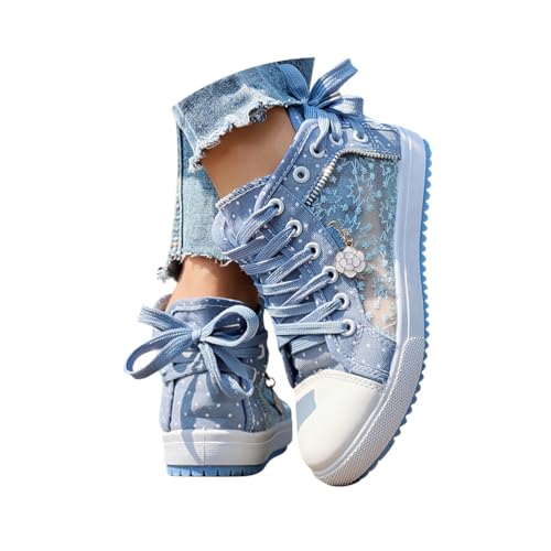 Minetom Femme Baskets Montante Sneakers Tennis Dentelle Respirants Chaussures Toile À Lacets Décontractées A Bleu Clair 39 EU