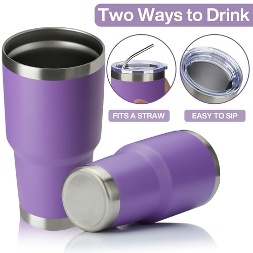 Image of MEWAY 30oz Insulated Tumbler With Lids and Straws,Stainless Steel Double Vacuum Coffee Tumbler Cup, Brush, Durable Powder Coated Coffee Cup for Cold & Hot Drinks, Office, Travel(Purple,8 PACK)