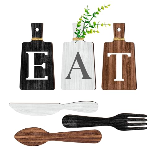 JINRICH 6 Piece Kitchen Decor Chopping Board Eat Sign Forks