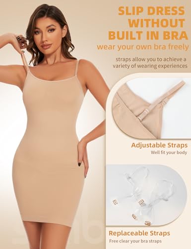 SLIMBELLE Shapewear Dress Slip for Women Tummy Control Adjustable Spaghetti Full Slip Seamless Body Shaper for Under Dresses3