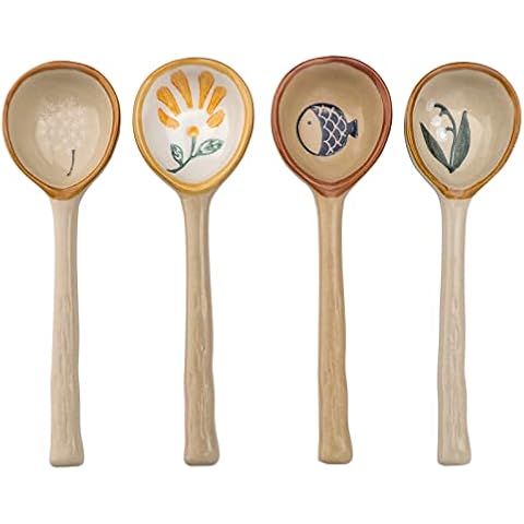 Porcelain Soup Spoons Set of 4 Long Handle Japanese Round Soup Spoon Hand-Painted Asian Soup Spoon for Ramen Pho Miso Rice (Model 4#) Cover