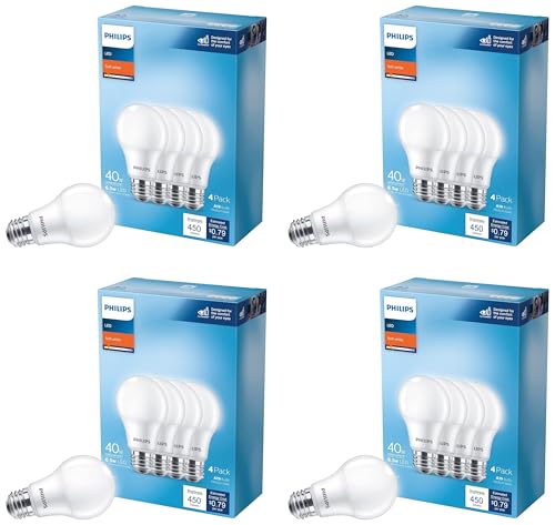 Image of Philips LED 40W A19 Basic Soft White (2700K) 450 Lumen (6.5W = 40W) Frosted Flicker-Free Light Bulbs 4 Count (Pack of 4)