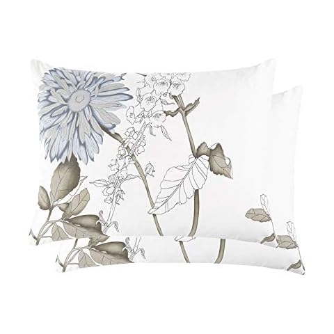 Wake In Cloud - Floral Pillow Cases, 100% Cotton Fabric, Vintage Flower Shabby Chic Farmhouse Botanical, Set of 2 Pillowcases Pillow Shams Covers, Gray Beige, Standard Size 20x26 Inches Cover