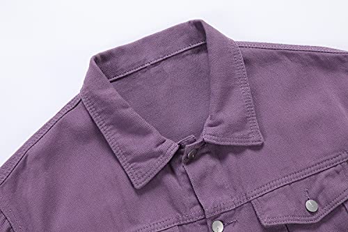 Image of PRIJOUHE Denim Jacket For Men Casual Loose Fit Jean Jackets Long Sleeve Button Down Trucker Coat Distressed Outerwear