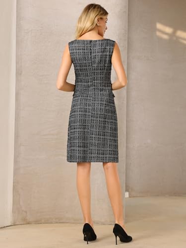 Image of Hobemty Women's Sleeveless Tweed Dress Boat Neck Work Office Sheath Dresses