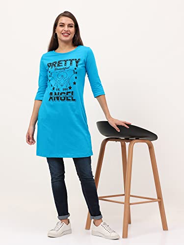 Image of FLEXIMAA Women's Cotton Printed Round Neck 3 /4 Sleeve Color Size Long Top