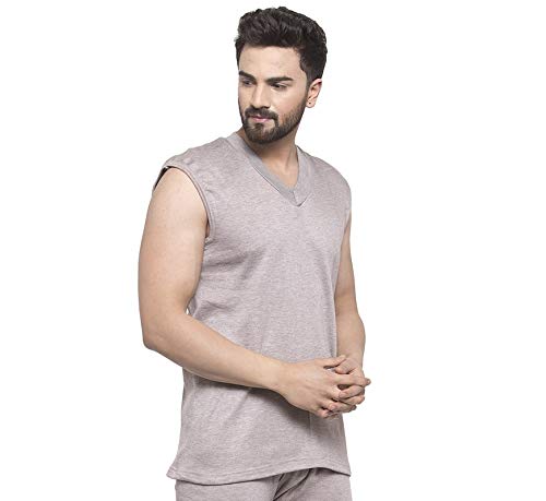 Image of UZARUS Men's Sleeveless Solid V Neck Thermal TOP