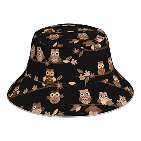 XIACHUANGSM Sun hat Cute Brown Cartoon Owls Printing Reflective Bucket Hat Women's Men's Sunhat Cover