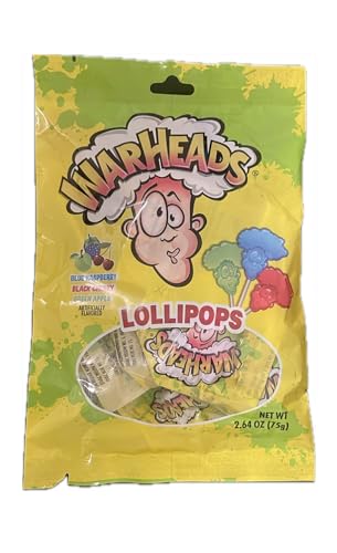 Warheads Lollipops I Blue Raspberry, Black Cherry, Green Apple, 10 per package. 2.64oz