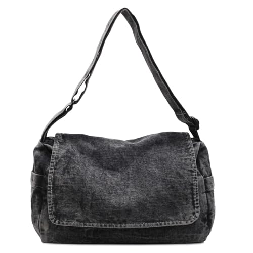 Women's Retro Denim Crossbody Bag, Adjustable Strap Metal Zipper Sleek Design Tote Bag