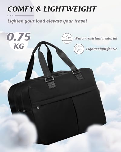Image of Travel Duffle Bags for Women Men Expandable Personal Item Travel Bag Lightweight Weekender Overnight Carry on Bags for Airplanes Sport Gym Tote Ladies Beach Luggage Bag Black
