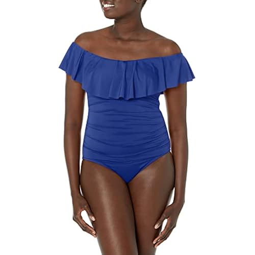 La Blanca Women's One Piece Swimsuit Off Shoulder Ruffle Island Goddess Bathing Suit