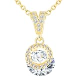 CPSLOVE Damen Mädchen Halskette 925 Silber Runder Zirkonia Ketten Anhänger Elegante Geschenke funkelnden Diamant Party Schmuck Hochzeit Halskette, Gold