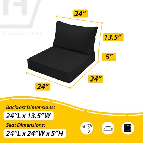 Image of AAAAAcessories Outdoor Deep Seat Cushions, Waterproof, Fade-Resistant Patio Furniture Replacement Cushions, 24 inch x 24 inch x 5 inch + 24 inch x 13.5 inch, Set of 2, Black