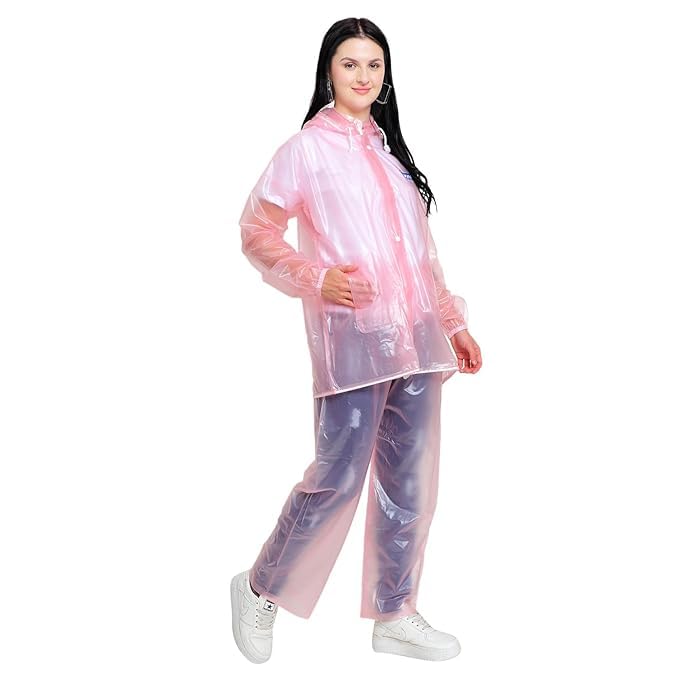 Boy's|Girl's PVC Waterproof Rainsuit with Hoods and Side Pocket, 100% Waterproof Portable Rainwear (Pink)