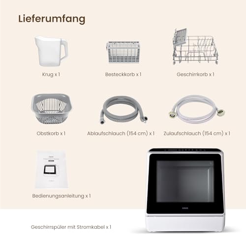 HAVA Tischgeschirrspüler, mini Spülmaschine mit 6 Programmen und eingebautem 5-Liter-Wassertank, kein Anschluss erforderlich, Babybedarfs- und Lufttrocknungsfunktion für Wohnungen und Wohnmobile