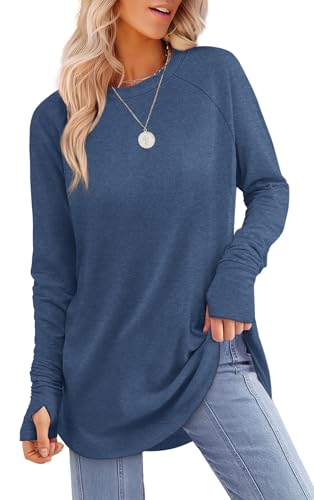 XIEERDUO Oversized Crewneck Sweatshirt Women Tunic Tops for Women Loose Fit Dressy Blue...