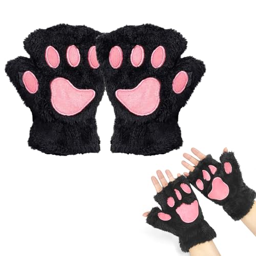 Gant Chat Griffe, Gants Sans Doigts Mitaine Femme Patte de Chat Mignon Gants en Peluche Gants D'hiver Chauds Gant Chat Cosplay pour Femmes et Filles