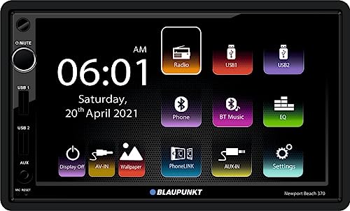Image of BlAUPUNKT Newport Beach 7 inches Car Stereo, Capacitive Touch Panel -1240x600 Pixels, PhoneLINK /Mirror-Link, Free Rear View Camera, 2 USB Ports, 2 pre-Outs, 7 Band EQ, AV-in, BT-5.0