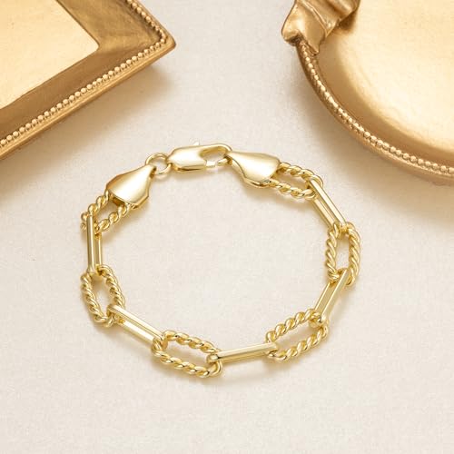 Gold Bracelets for Women & Men Cable Link Paperclip Chain Bracelet for Women Dainty Gold Bracelet Stack Textured Gifts 6.5'' 7.5'' 8.5'' 9.5''3