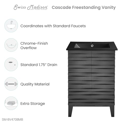 Image of Swiss Madison Cascade 24 in. Black Oak Bathroom Vanity with Black Ceramic Sink Top