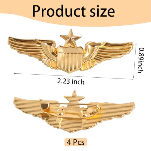 4Pcs Wings Pin Gold Wing Pilot Air Force Senior Pilot Wing Badge2
