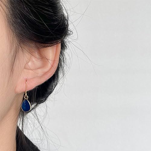 Navy Blue Earrings Blue Teardrop Earrings for Women Minimalist Waterdrop Dangle Earring Exquisite Gold Oval Hook Earring Jewelry - Image 2