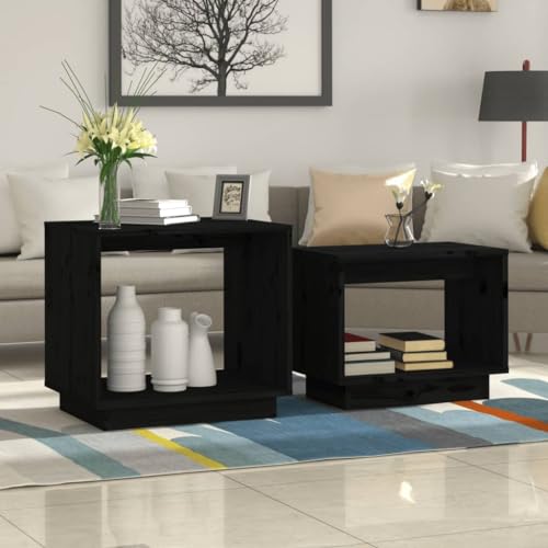 AJJHUUKI Muebles de exterior, mesas auxiliares anidadas, 2 piezas, madera maciza de pino negro