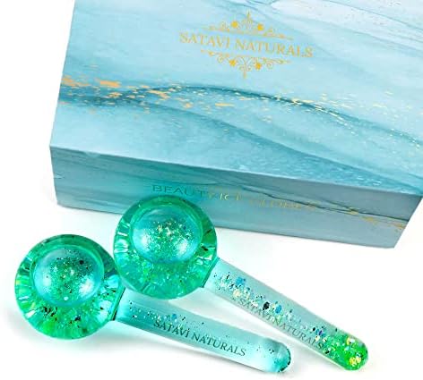 Beauty Ice Globes for Facials - 2 Cooling Ice Roller Balls for Face Massage & Skin Care Spa - Freezer Safe Cold Face Globes That Tightens Skin, Reduces Puffiness and Headaches, Enhances Circulation
