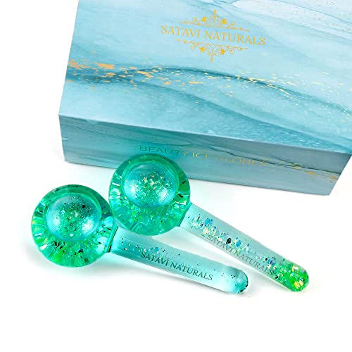 Beauty Ice Globes for Facials - 2 Cooling Ice Roller Balls for Face Massage & Skin Care Spa - Freezer Safe Cold Face Globes That Tightens Skin, Reduces Puffiness and Headaches, Enhances Circulation