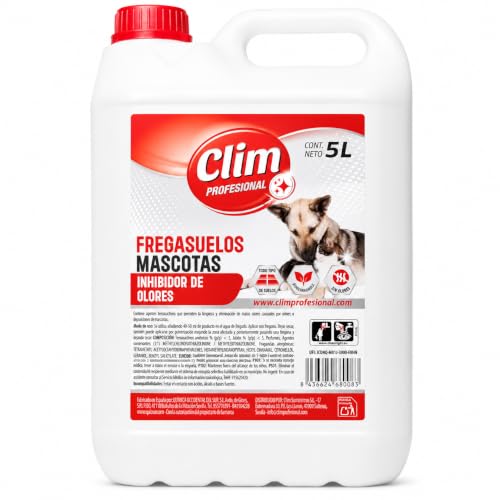 Clim Profesional - 5L Fregasuelos Mascotas Perfumado con Acción Reforzada. Evita el Mal Olor de Orines de Mascotas y Limpia Todo Tipo de Suelos.