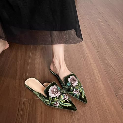 LUXINYU Women's Chinese Floral Embroidery Pointed-Toe Flats Comfortable Velvet Casual Mules House Slippers Shoes4