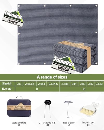 FoundGo Vorzeltteppich mit Ösen [280g/m² HDPE] Camping Teppich Outdoor Vorzeltboden inkl. Tragetasche Stahlnägel & Kleiner Besen Blau/Grau… – Ansicht 2