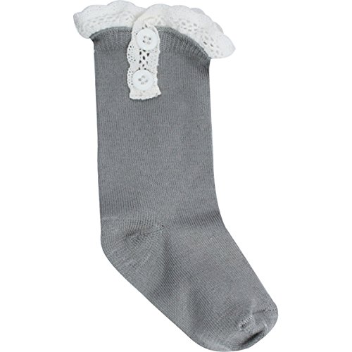 Baby Deer Baby Girls Boot Socks with Lace Ruffle Trim Size XL 24-36 - Grey