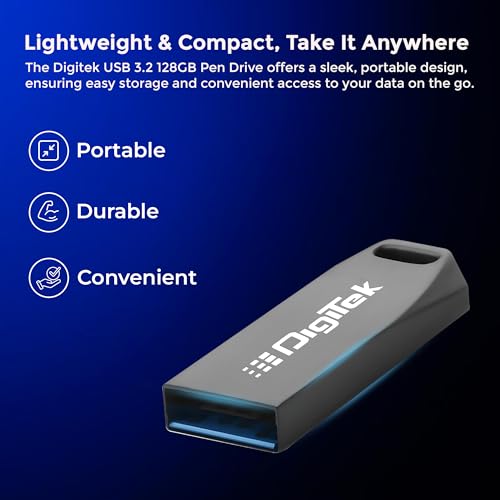 Image of Digitek (Dud 128G V3.2) USB 3.2 Flash Drive, 128GB Storage, High Speed Read & Write, Pen Drive, Magnetic, X-Ray & Temperature Resistant | Compatible with Windows & Mac OS