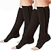 2 Pairs Compression Socks Toe Open Leg Support Stocking Knee High Socks with Zipper (Black, XXL)