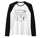 Funny Cat Climbing Playing Sheet Music Note, Cat Music Notes Raglan Baseball Tee
