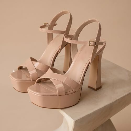 Image of Platform Heels for Women Chunky High Heel Sandals with Ankle Strap, Open Toe Dress Shoes for Work Party Evening Wedding