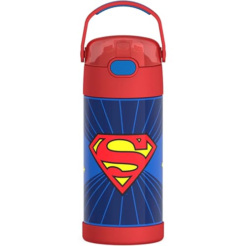 Image of THERMOS FUNTAINER Water Bottle with Straw - 12 Ounce - Kids Stainless Steel Vacuum Insulated Water Bottle with Lid, Superman