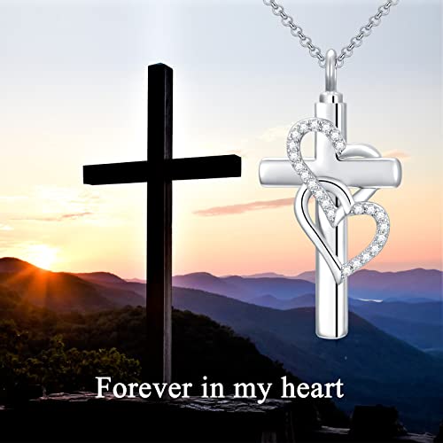 Cross Urn Necklace for Ashes Birthstone 925 Sterling Silver Double/Angel Wing/Rose Flower Cremation Pendant Custom Keepsake Jewelry Memorial Gifts for Women Men2