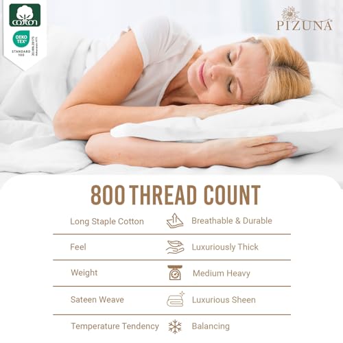 Image of Pizuna 100% Cotton Bedsheet Super King Size White, 800 Thread Count Long Staple Combed Cotton Flat Bedsheets 108x108 Inches with 4 Pillow Covers, Bed Sheet for Super King Size Bed