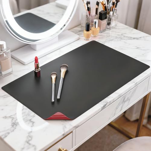 Image of LovePads Makeup Mat for Vanity, 14 x 24 Dual-Sided Desk Pad & Vanity Cover Top, Waterproof PVC Protector Mat for Dresser, Nail Art, Craft Table (Black+Red)