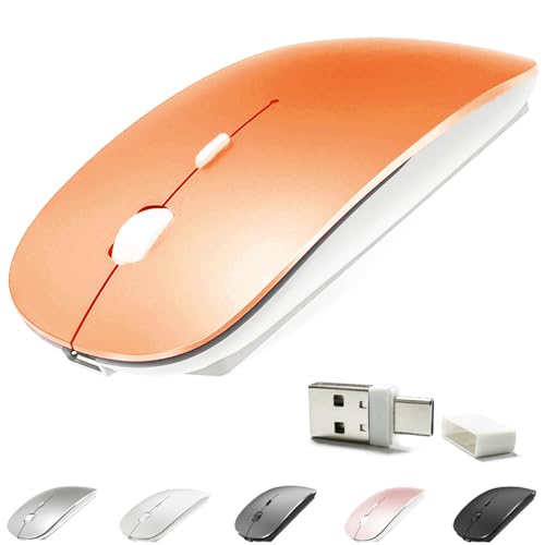 Image of KLO Rechargeable Bluetooth 5.2 /3.0 /Type-C /USB-2.4G Mouse for MacBook /MacBook air /Pro /iPad, Wireless Mouse for Laptop /Notebook /pc /iPad /Chromebook (Orange)