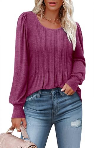 BETTE BOUTIK Long Sleeve Shirts for Women Fall Tops Dressy Blouses Crewneck Tunic Tops for Leggings S-3XL