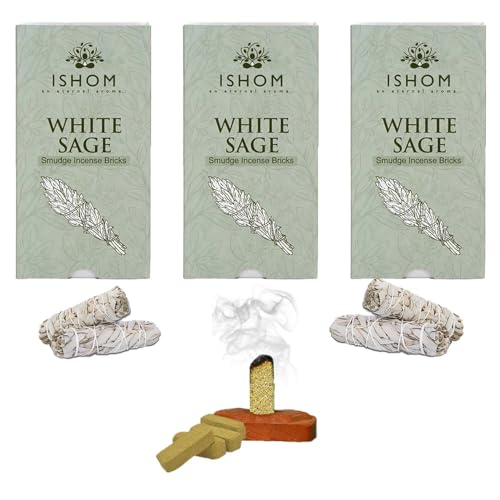 Image of White Sage Smudge Incense Bricks Combo Pack of 45 (3 Packs x 15) | Made with California White Sage Leaves | Improve Focus and Clarity | Ideal for Home Purification, Yoga, Meditation, and Aromatherapy