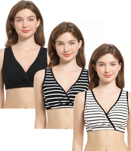 Image of CAKYE 3 Pack Maternity Nursing Sleep Bra Breastfeeding Cotton Bralette