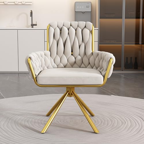 Merax Dining Chairs Set of 1, Modern Upholstered Seat for Kitchen, Living Room, or Bedroom, Luxurious Leisure Swivel Armchair with Sturdy Metal Legs and Soft Velvet Upholstery, Beige