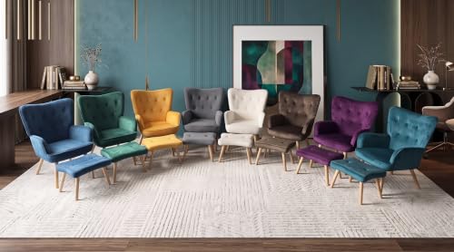 HollyHOME Ohrensessel mit Hocker Sessel mit Hocker Sessel Wohnzimmer & Schlafzimmer Samt Relaxsessel Lesesessel Lounge Sessels Armlehnensessel, Grün
