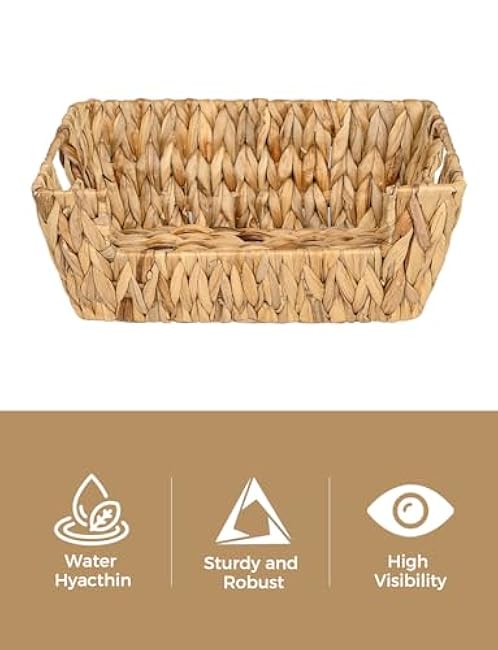StorageWorks Wicker Basket for Pantry Organizers and Storage, Stackable Water Hyacinth Storage Baskets for Pantry Shelves, 2-Pack