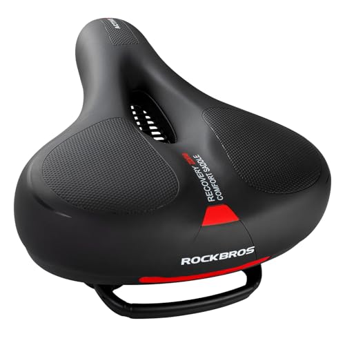 ROCKBROS Sella Bici Comoda in Gel, Sella Ergonomica per MTB Bicicletta, Sellino Morbido Traspirante, Uomo Donna, con Strisce Riflettenti Posteriori, 22 * 26cm, Accessori Bike